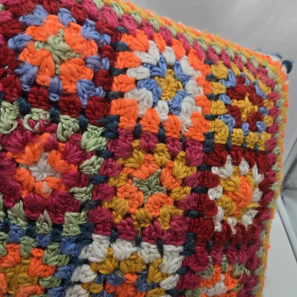 Shabby Chic Crochet Granny Square Throw Pillow 18x18